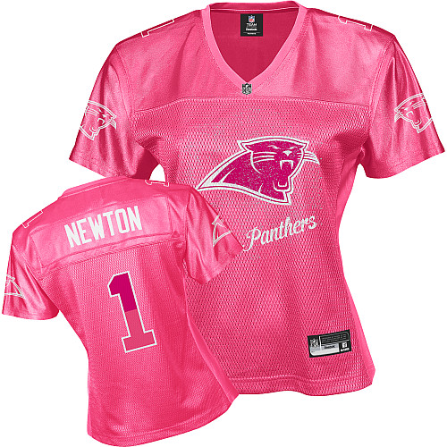 Panthers #1 Cam Newton Pink 2011 Women's Fem Fan Stitched NFL Jersey